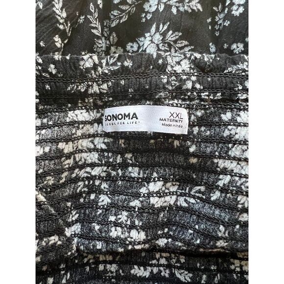 Sonoma Womens Maternity XXL‎ Elastic Smocked Blouse Black Floral Print Wide Neck - Picture 4 of 6